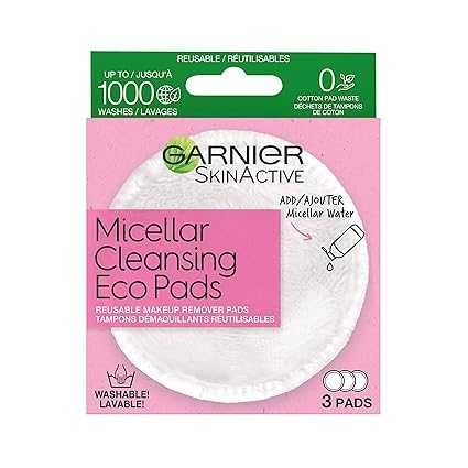 Garnier SkinActive Micellar Cleansing Eco Pads, Reusable, 3 Ultra-soft Microfiber Pads, 1 Count (Packaging May Vary)
