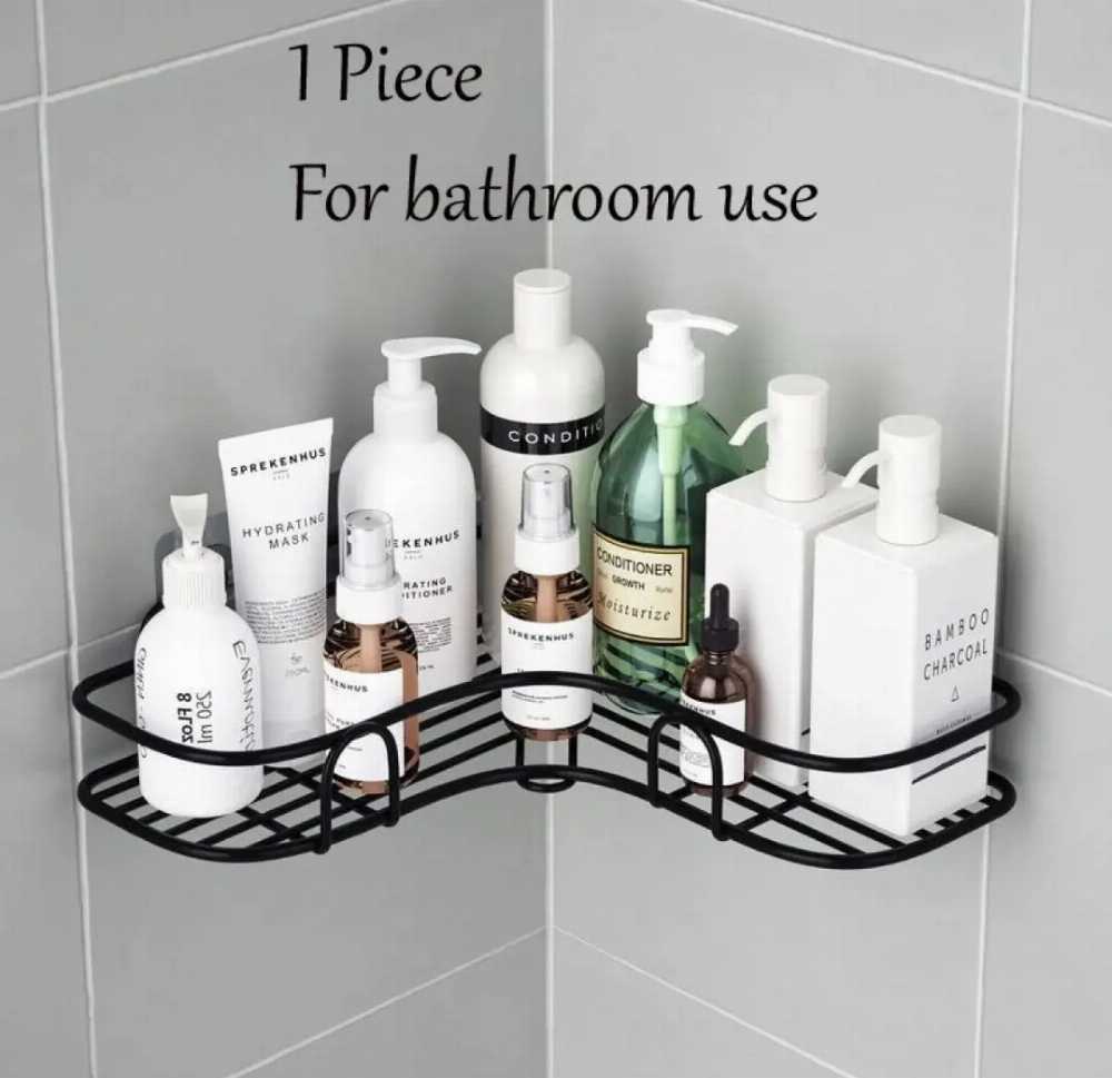 Bathroom Kitchen Punch Corner Frame Shower Shelf Wrought Iron Shampoo Storage Rack